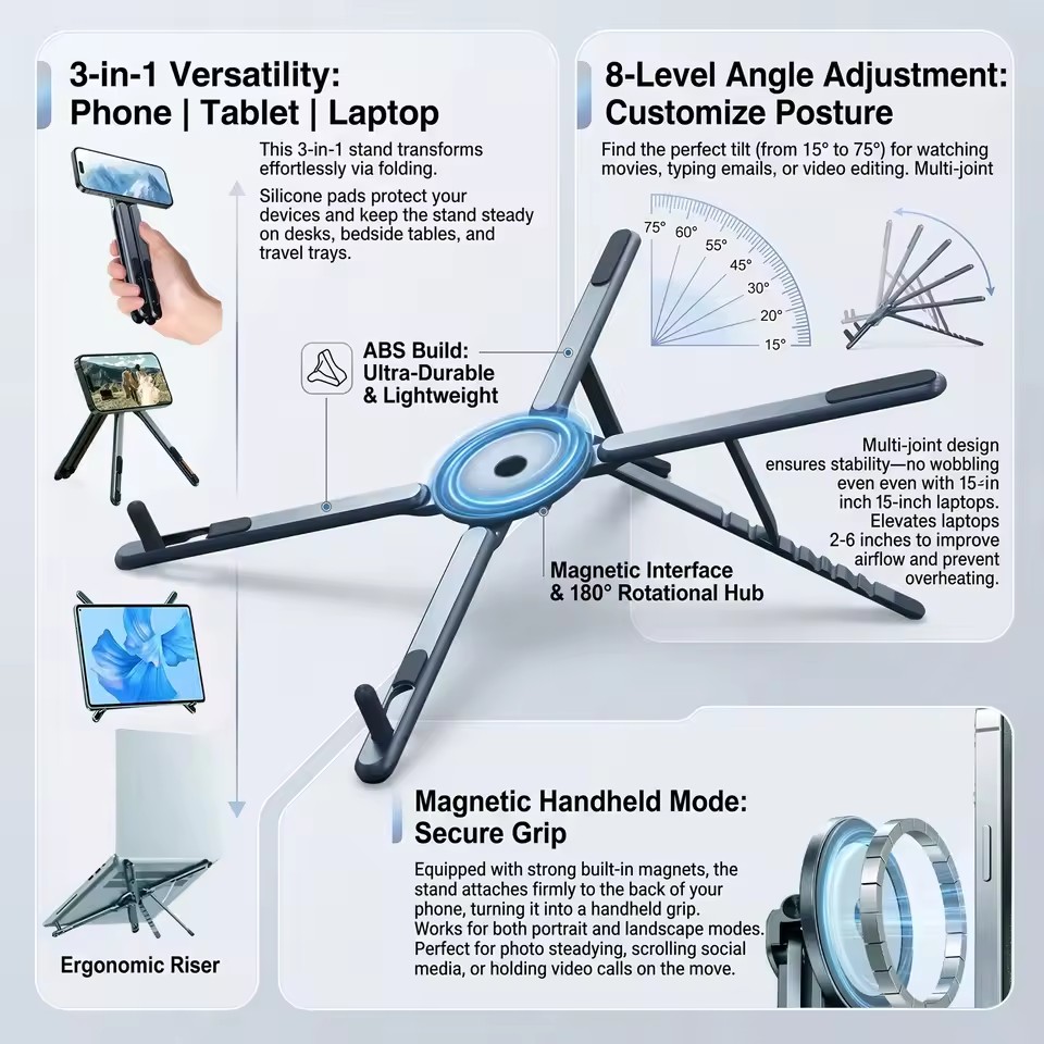 Laptop Stand - Taşınabilir Manyetik Telefon Tutucu ve Selfie