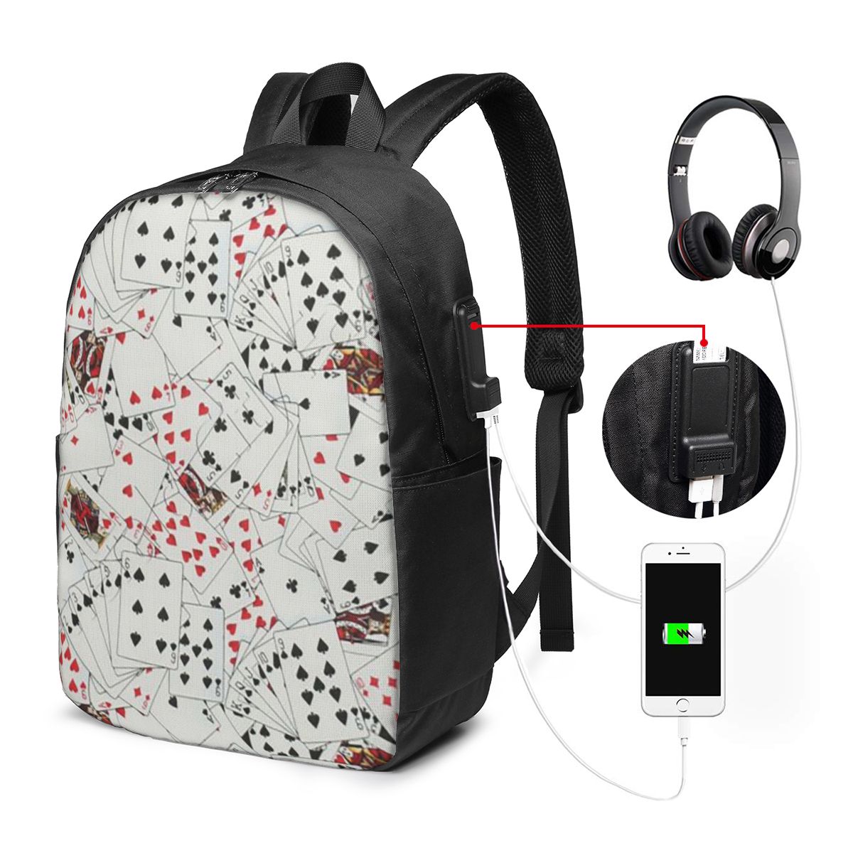Laptop Bag - Oyun Kartları Poker Baskı Sırt Çantası